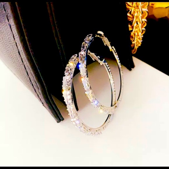 COPY - Last Pair🤩New!! .925 Silver White Sapphire Hoop Earrings! - Picture 4 of 5